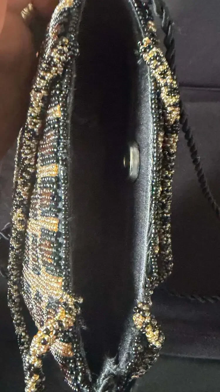 Vintage Beaded Leopard Cheetah Print Crossbody Purse Made in India